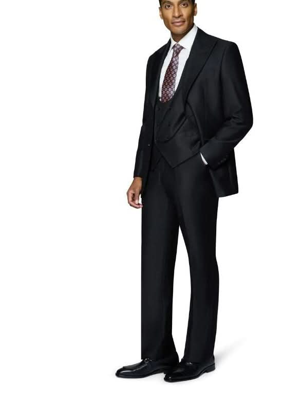 Beragamo Elegant Men's Big & Tall Solid Black 100% Wool Classic Fit Suit