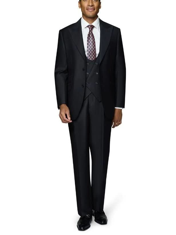 Beragamo Elegant Men's Big & Tall Solid Black 100% Wool Classic Fit Suit