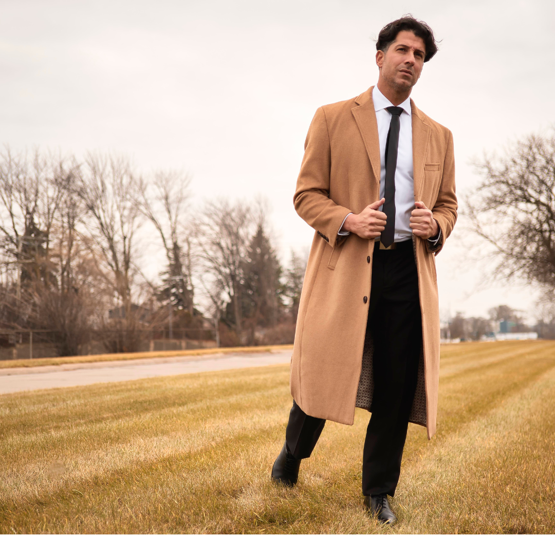 camel tan full length overcoat