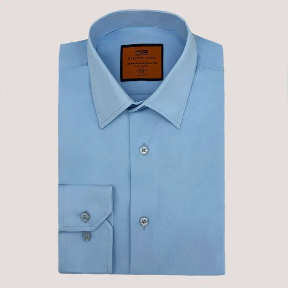 Steven Land Mens Light Blue 4 Way Stretch Spread Collar Dress Shirt