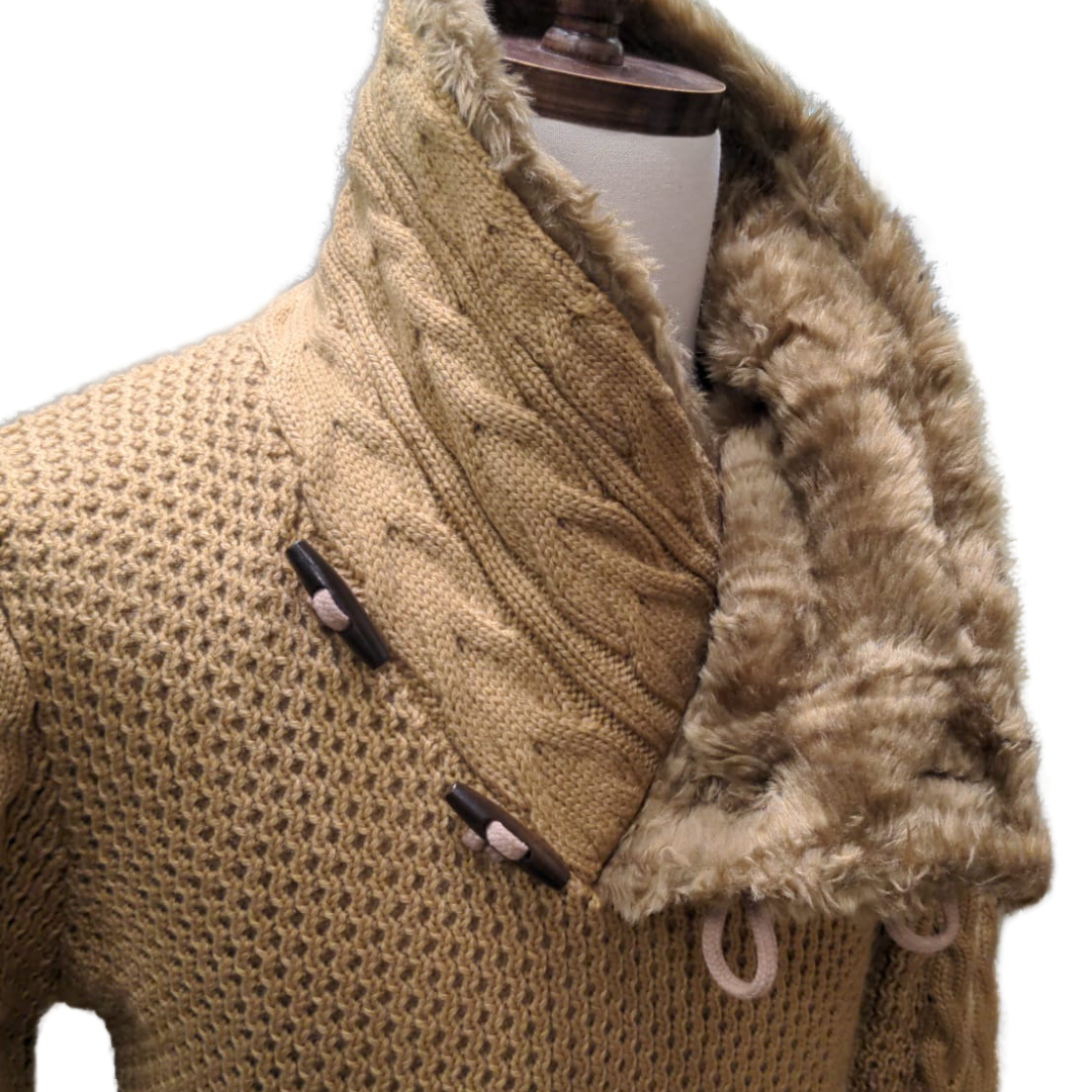 Young Republic Mens Solid Camel Brown Cotton Blend Shawl Neck Sweater