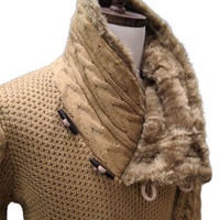 Thumbnail for Young Republic Mens Solid Camel Brown Cotton Blend Shawl Neck Sweater