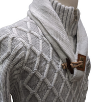 Thumbnail for Young Republic Solid Light Gray Ecru Cotton Blend Shawl Neck Aran Sweater