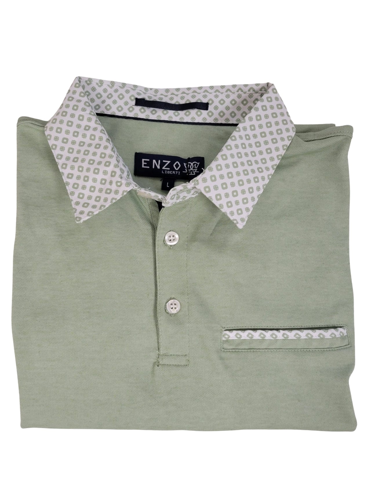 Enzo Liberti Mens Solid Green 100% Cotton Short Sleeve Polo Shirt