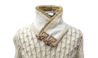 Thumbnail for Young Republic Solid Ecru Tan Cotton Blend Shawl Neck Aran Sweater