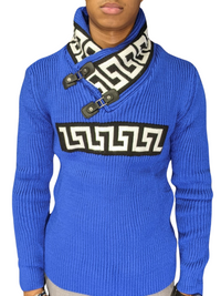 Thumbnail for Young Republic Mens Royal Blue Shawl Neck Cotton Blend Sweater