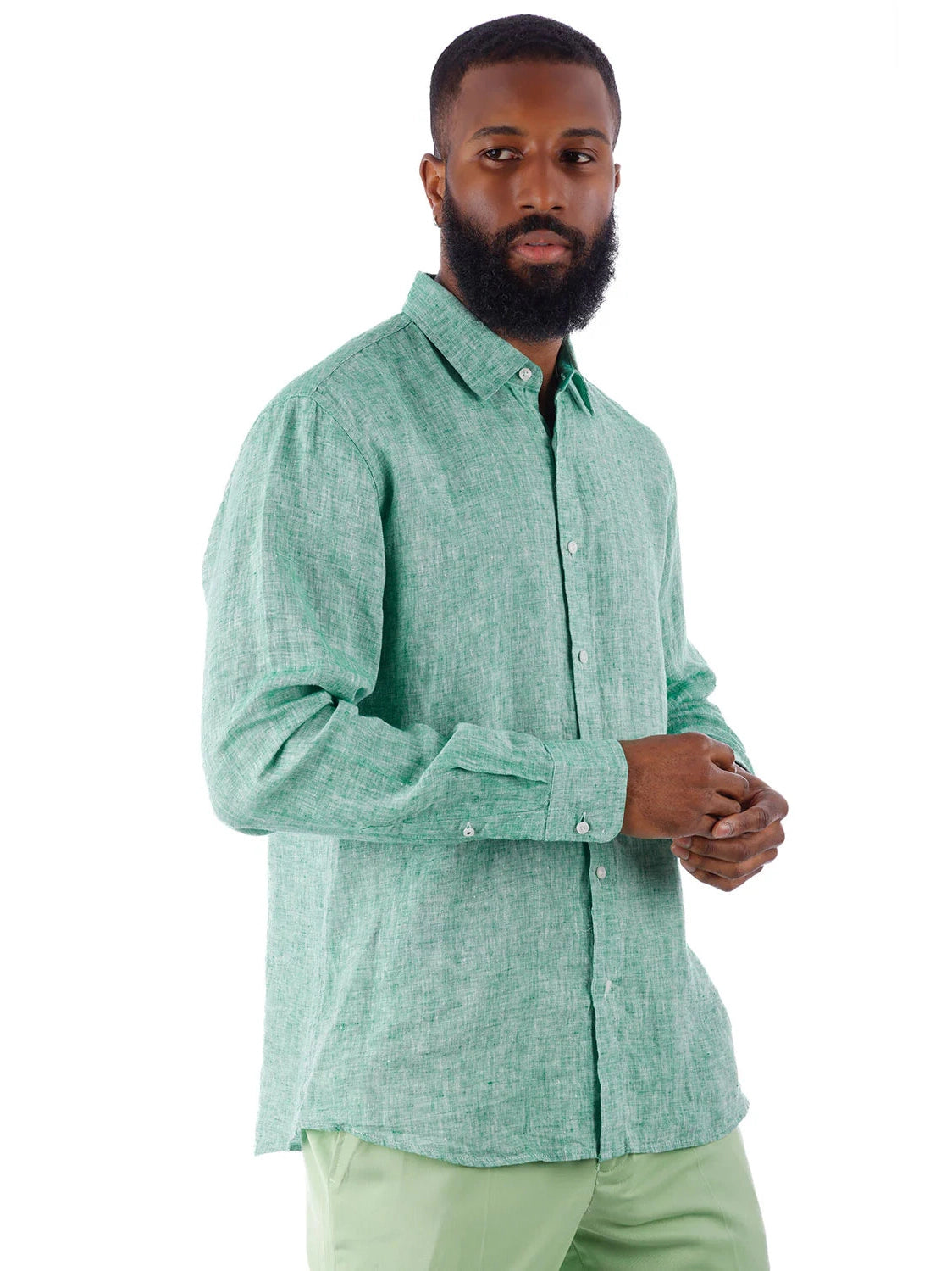 Barabas Mens Green Point Collar 100% Linen Casual Shirt