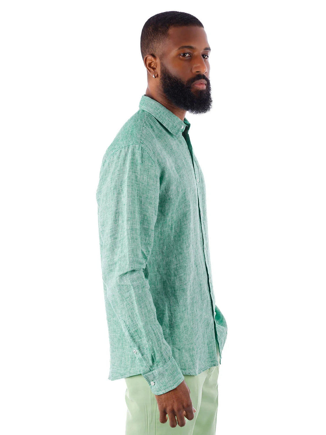 Barabas Mens Green Point Collar 100% Linen Casual Shirt