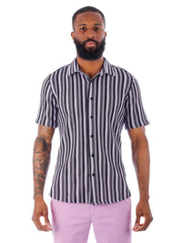 Thumbnail for Barabas Mens Purple & Black Striped 100% Cotton Knitted Short Sleeve Shirt