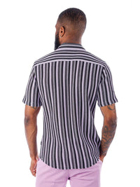 Thumbnail for Barabas Mens Purple & Black Striped 100% Cotton Knitted Short Sleeve Shirt