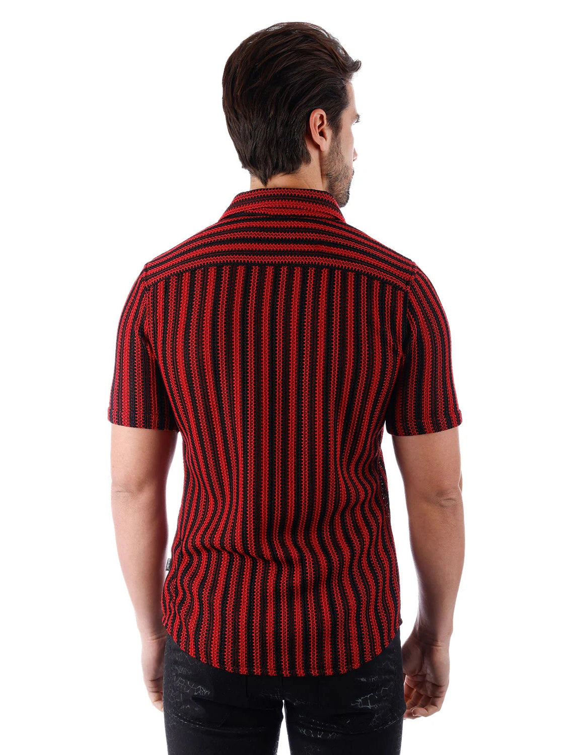 Barabas Mens Red & Black Striped 100% Cotton Knitted Short Sleeve Shirt