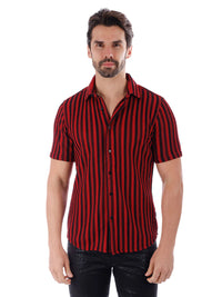 Thumbnail for Barabas Mens Red & Black Striped 100% Cotton Knitted Short Sleeve Shirt