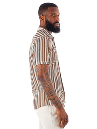 Thumbnail for Barabas Mens Brown & White Striped 100% Cotton Knitted Short Sleeve Shirt