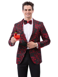 Thumbnail for Kent & Park Mens Red & Black Cotton Blend Tuxedo Prom Jacket With Matching Bowtie