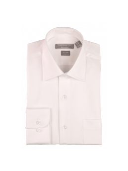 Men's Classic Fit Solid Off White Spread Collar Wrinkle Free 100% Cotton Dress Shirt