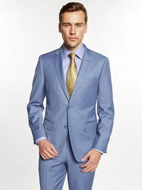 Thumbnail for Mens Solid Light Blue 100% Wool 2 Button 2 Piece Regular Fit Suit