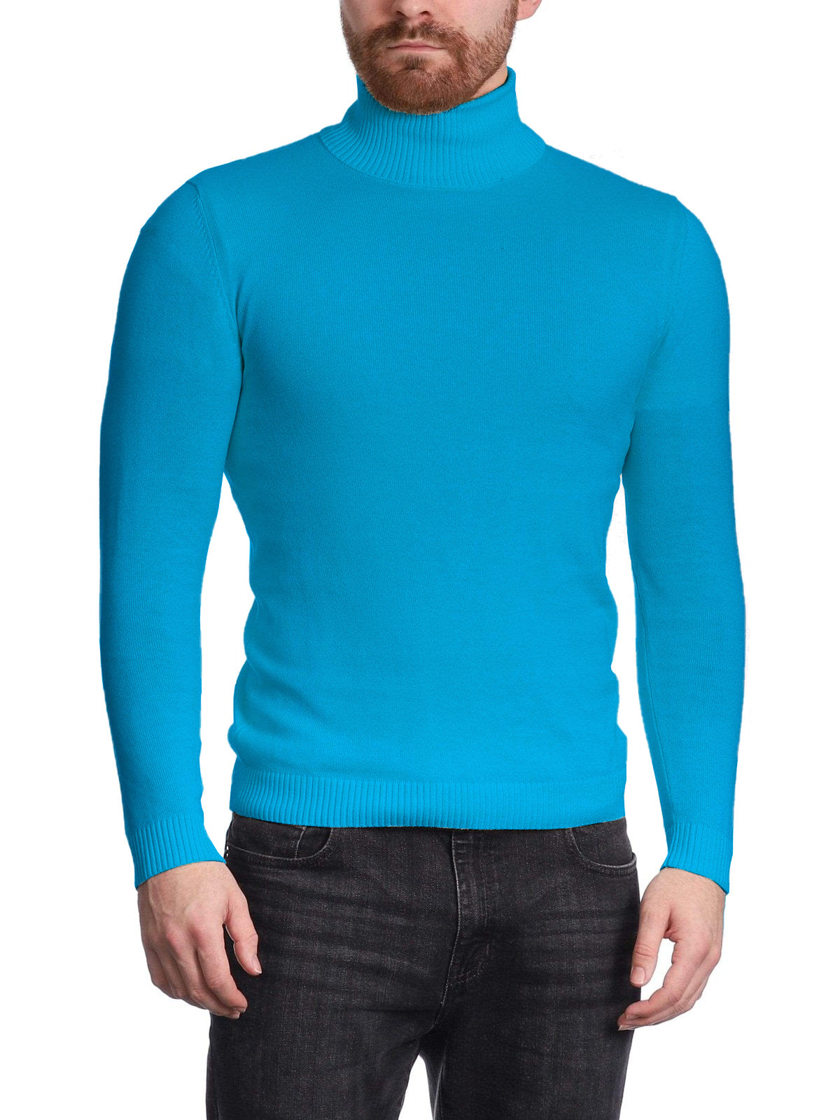 Arthur Black - Jersey de cuello alto para hombre, color azul caribeño, mezcla de algodón