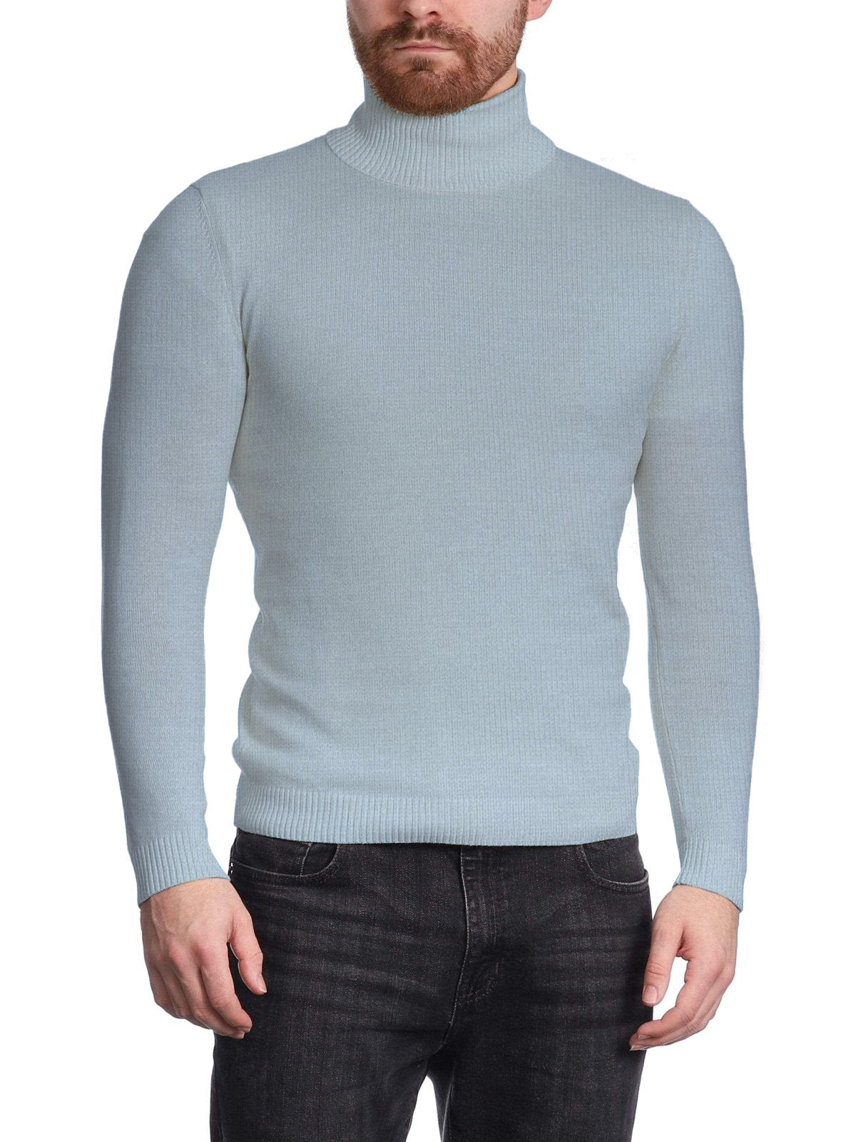 Arthur Black Men's Solid Light Blue Pullover Cotton Blend Turtleneck Sweater