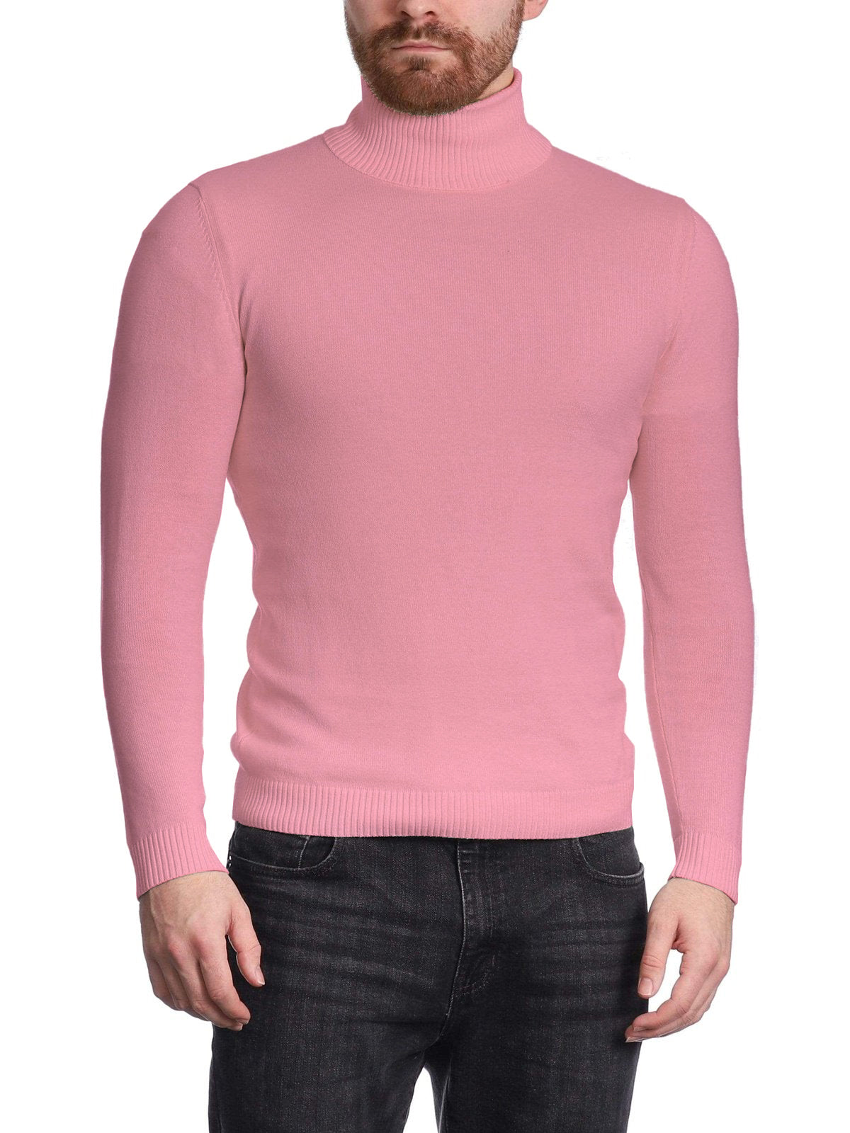 Arthur Black Men's Solid Pink Pullover Cotton Blend Turtleneck Sweater Shirt