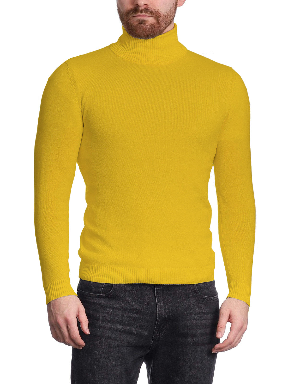 Arthur Black - Jersey de cuello alto para hombre, color amarillo sólido