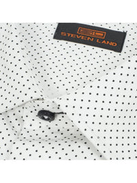 Thumbnail for Steven Land Mens White & Black Dot Cotton Blend Stretch Spread Collar Dress Shirt