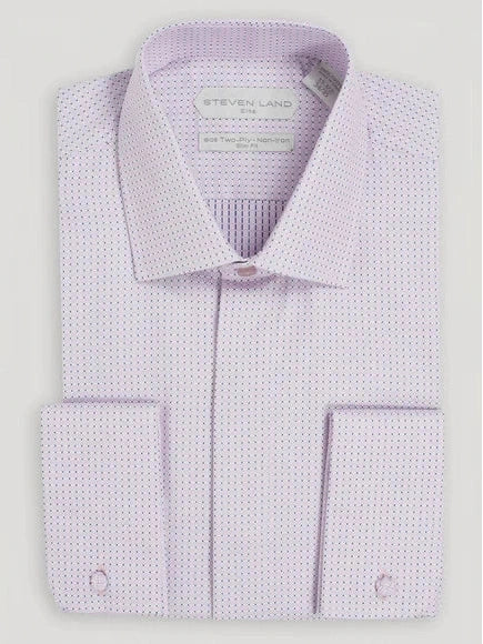 Steven Land Mens Pink Slim Fit 100% Cotton Spread Collar French Cuff Dress Shirt