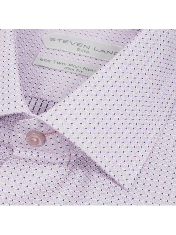 Steven Land Mens Pink Slim Fit 100% Cotton Spread Collar French Cuff Dress Shirt