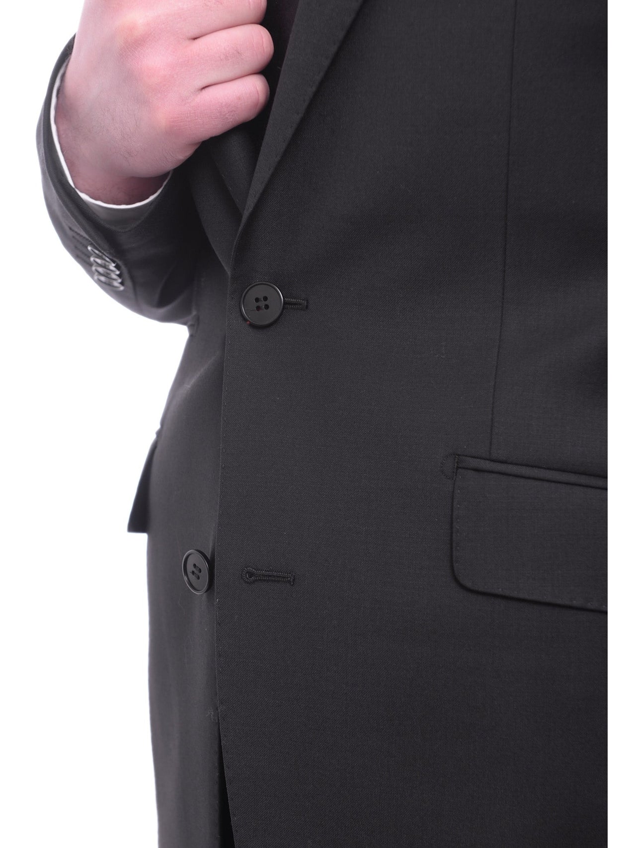 Blujacket Mens Solid Black Wool Cashmere Blend Trim Fit 2 Piece Suit