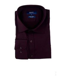 Thumbnail for Belfast Mens Solid Burgundy Classic Fit Spread Collar Cotton Blend Dress Shirt