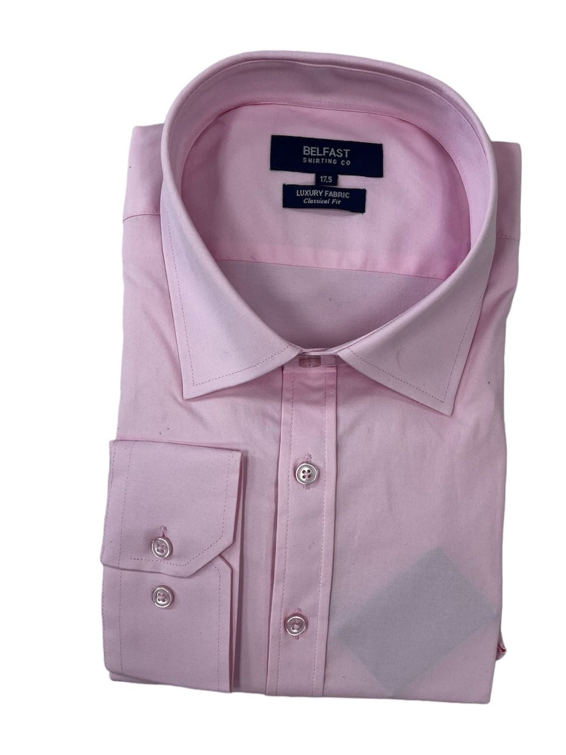 Belfast Mens Classic Fit Solid Pink Cotton Blend Spread Collar Dress Shirt