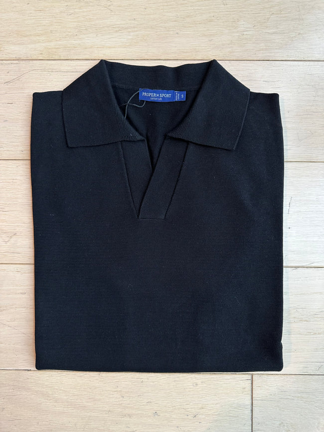 P.S. Shirts Mens Solid Black Cotton Silk Blend Short Sleeve Polo Casual Shirt