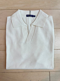 Thumbnail for P.S. Shirts Mens Solid Cream Cotton Silk Blend Short Sleeve Polo Casual Shirt