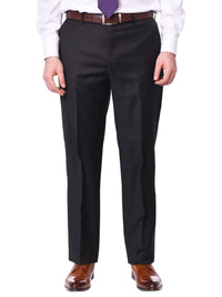 Thumbnail for Mens Classic Fit Solid Charcoal Gray Flat Front Wool Dress Pants