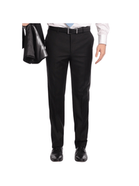 Thumbnail for Mens Classic Fit Solid Black Flat Front Wool Dress Pants