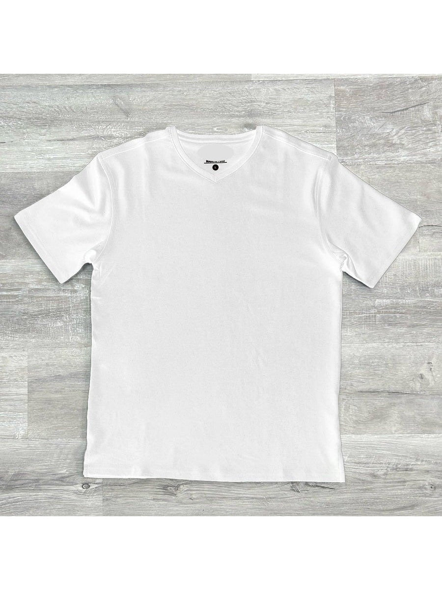 Briani Uomo Mens White Short Sleeve V Neck 100% Cotton Casual Shirt