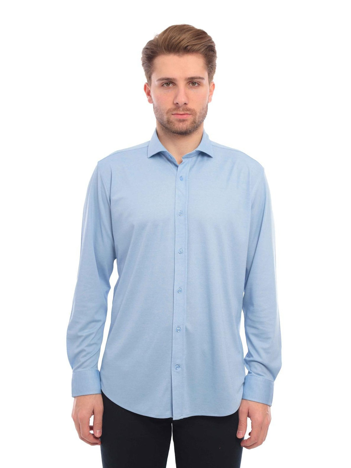 Enzo Liberti Mens Light Blue Modern Fit 100% Cotton Jersey Dress Shirt