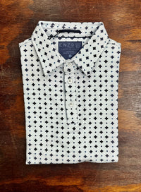 Thumbnail for Enzo Liberti Men's Cotton Powder Blue with Navy Diamonds Short Sleeve Polo Shirt