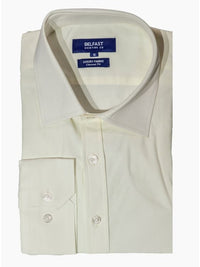 Thumbnail for Belfast Mens Classic Fit Solid Cream Cotton Blend Spread Collar Dress Shirt