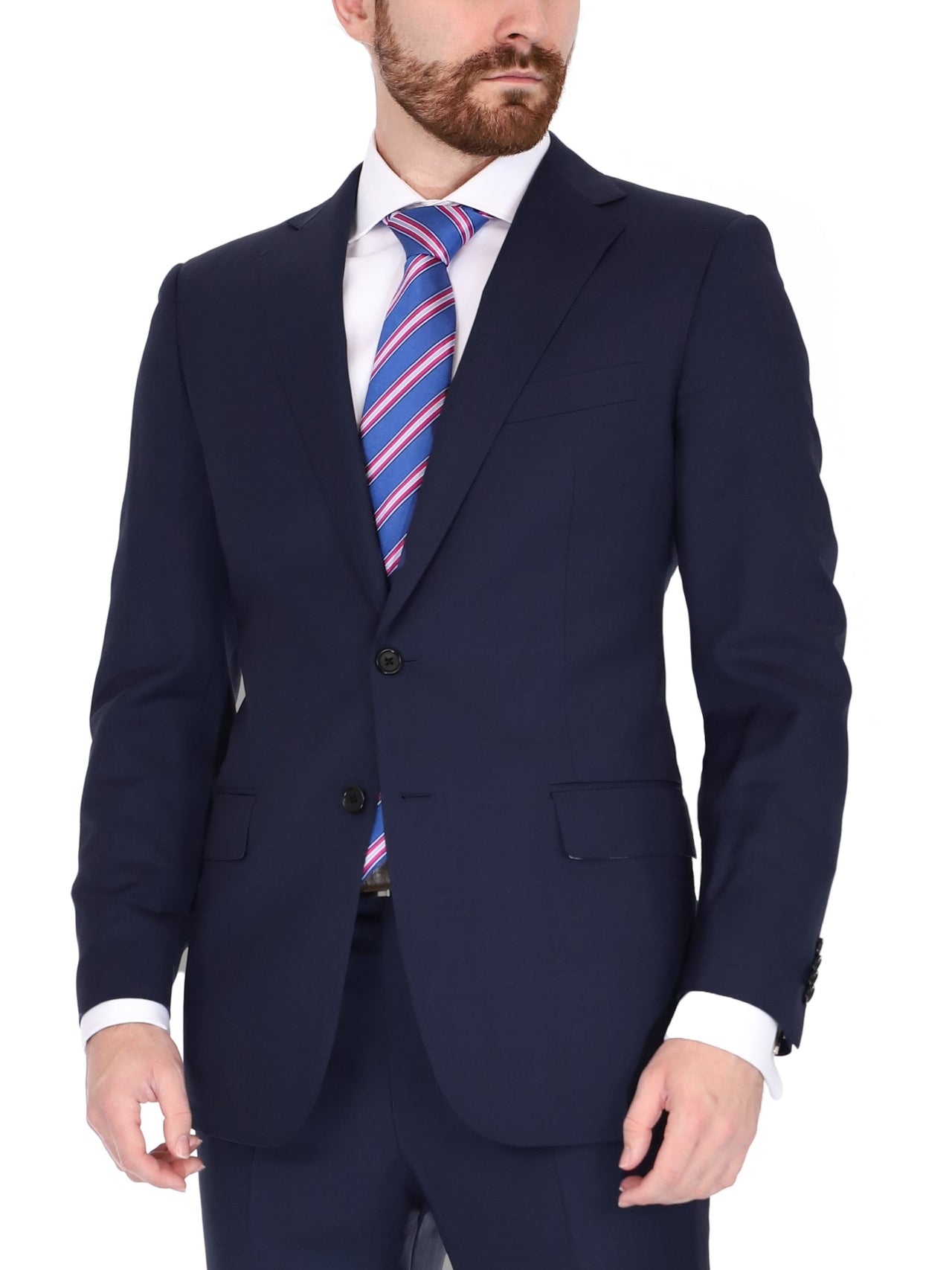 Blujacket Mens Solid Navy Blue Wool Cashmere Trim Fit 2 Piece Suit