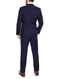 Thumbnail for Blujacket Mens Solid Navy Blue Wool Cashmere Trim Fit 2 Piece Suit