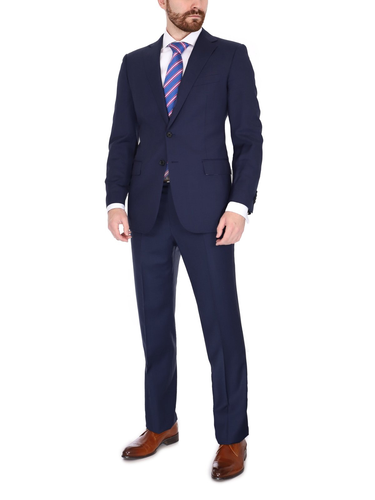 Blujacket Mens Solid Navy Blue Wool Cashmere Trim Fit 2 Piece Suit