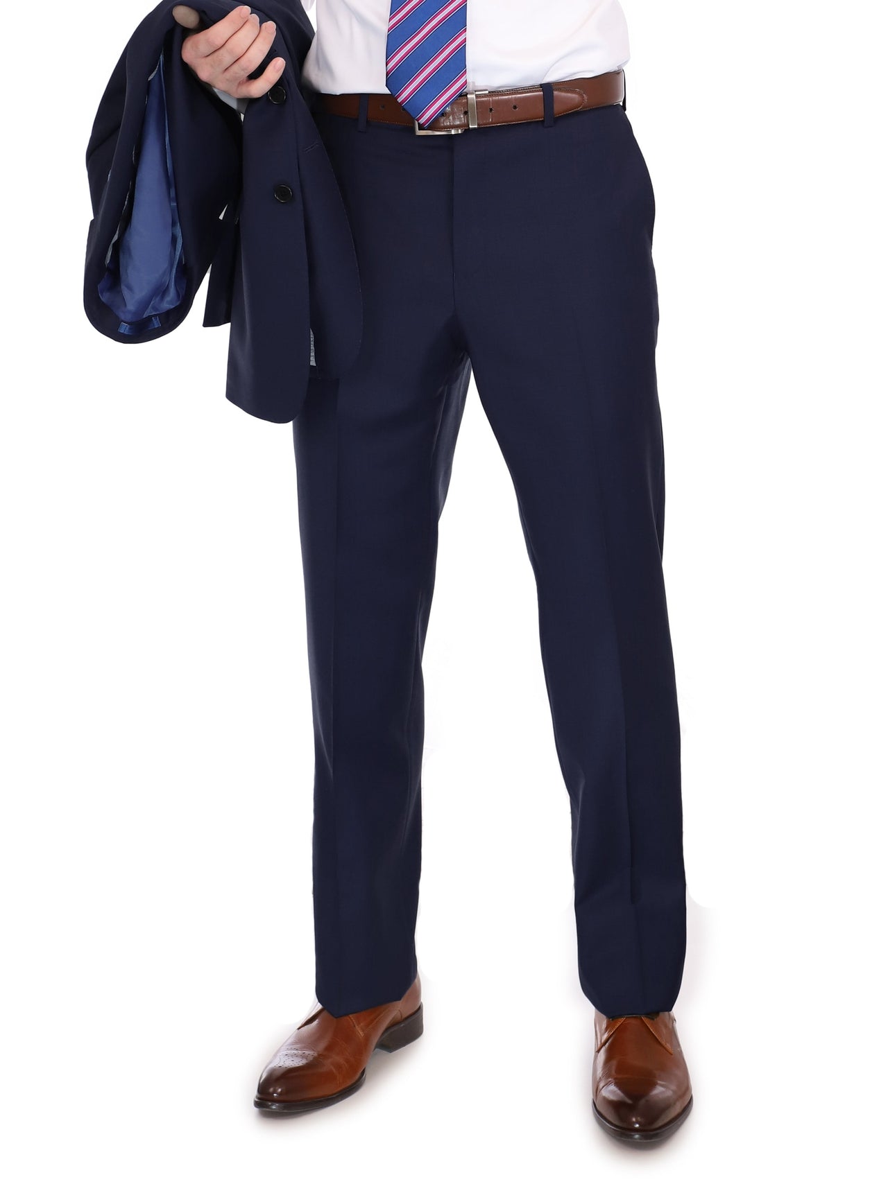 Blujacket Mens Solid Navy Blue Wool Cashmere Trim Fit 2 Piece Suit