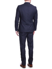 Thumbnail for Raphael Mens Solid Navy Blue Slim Fit 2 Piece Suit With Peak Lapels