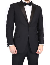 Thumbnail for Blujacket SUITS Blujacket Mens Black Peak Lapel Zignone Wool Slim Fit Tuxedo