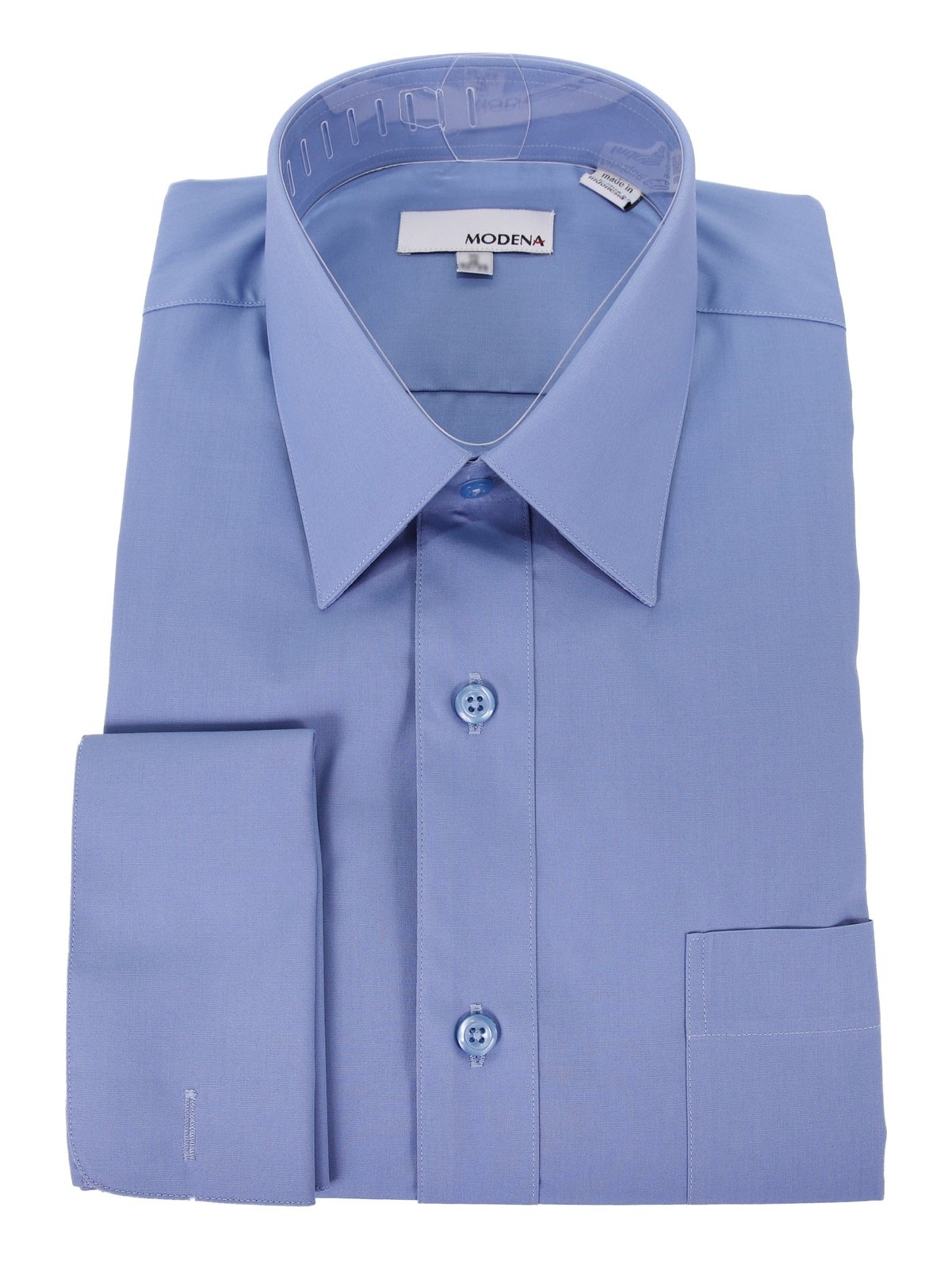 Brand M SHIRTS Mens Solid Blue Regular Fit Spread Collar French Cuff Dress Shirt