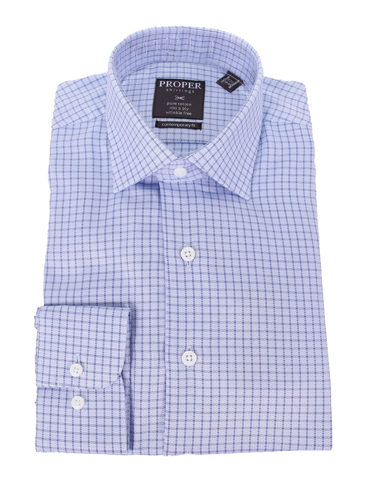 Brand P & S SHIRTS Mens Cotton Blue Check Slim Fit Spread Collar Wrinkle Free Dress Shirt