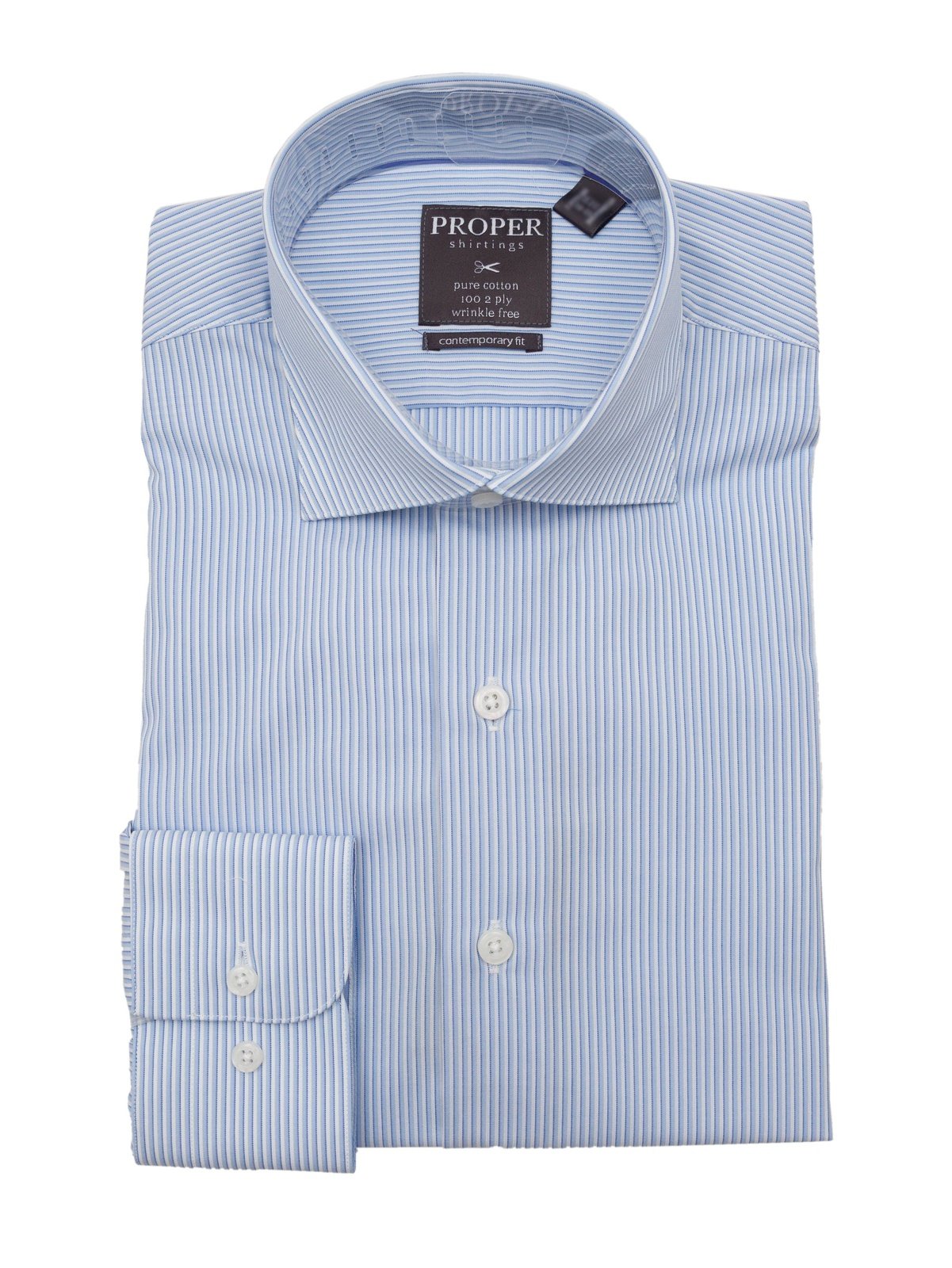 Brand P & S SHIRTS Mens Cotton Blue Striped Slim Fit Spread Collar Wrinkle Free Dress Shirt