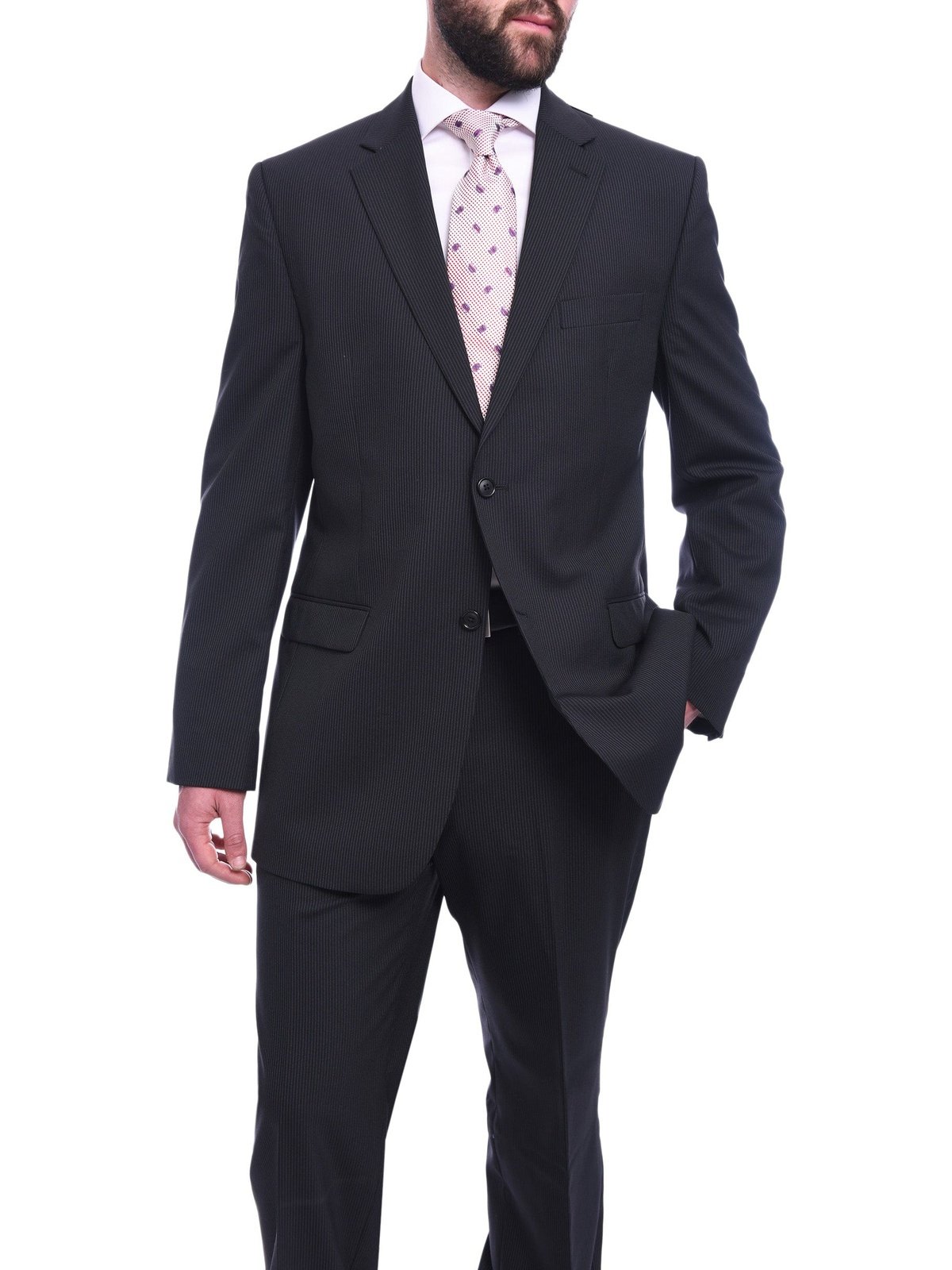 Bruno Piattelli Bruno Piattelli Classic Fit Black Pinstripe Two Button Wool Suit