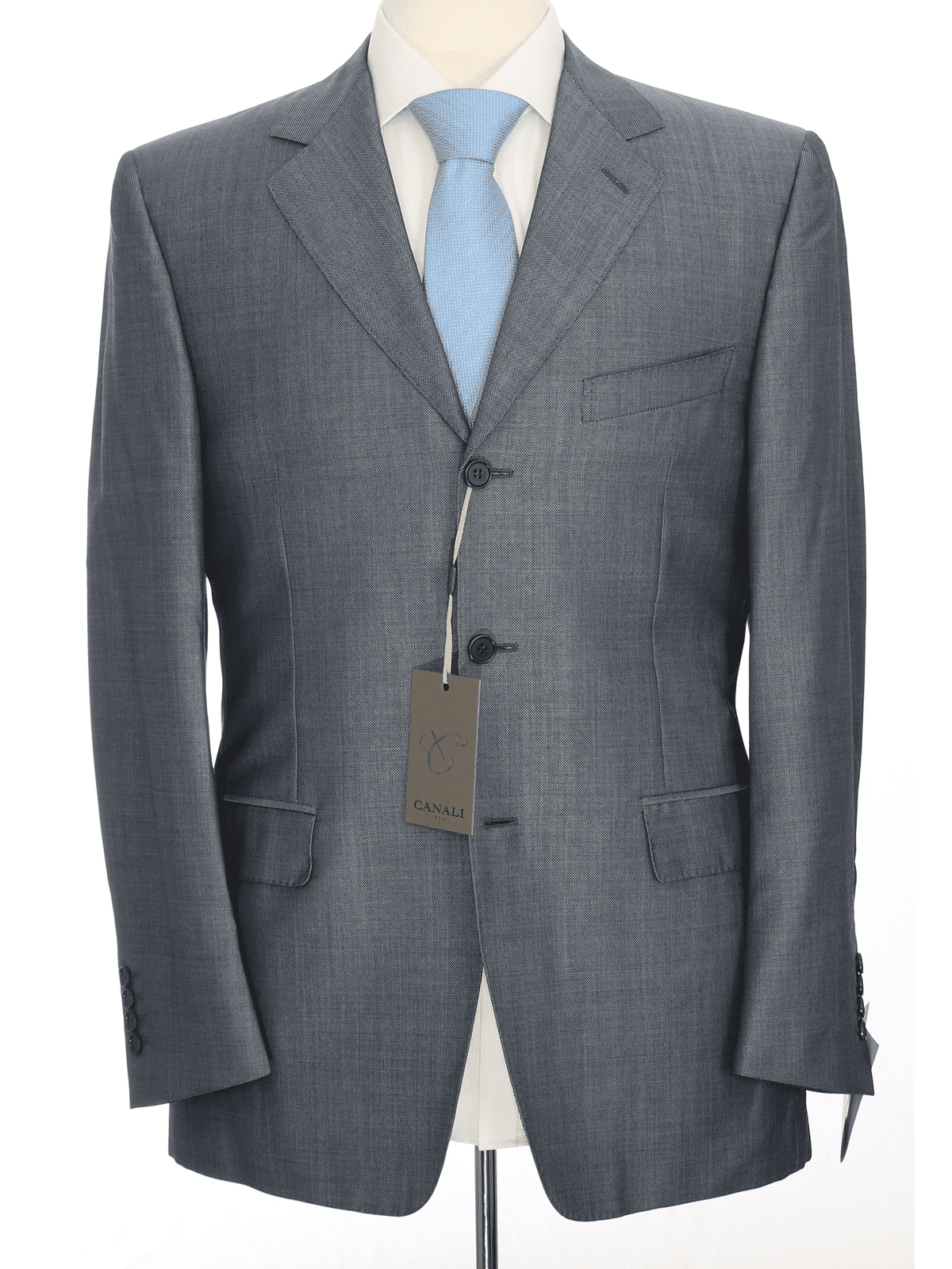 Canali SUITS 38R Canali Mens 38r 48 Drop 7 Modern Fit Light Blue Three Button Wool Suit