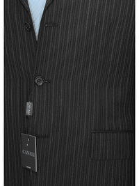 Thumbnail for Canali SUITS Canali 38r 46 Drop 6 Classic Fit Black Striped 3-button Pleated 100% Wool Suit